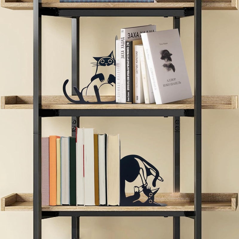 Vausart حاملات كتب معدنية على شكل قطة لطيفة لحفظ الكتب، أشياء زخرفية لمكتب المنزل، هدايا لعشاق القطط للنساء - Image 5